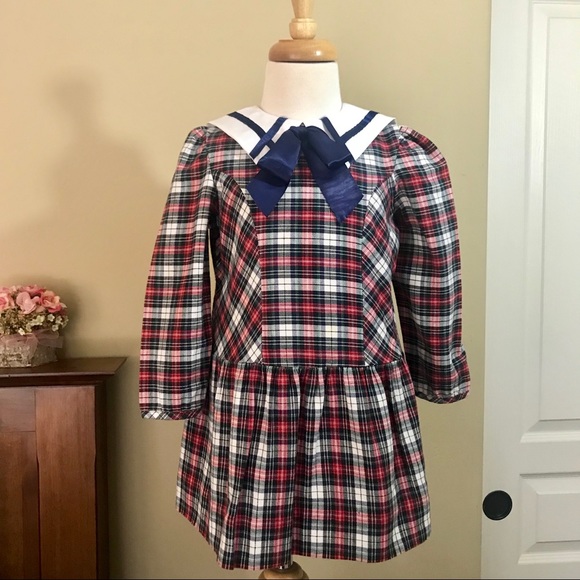 Vintage Rare Editions Plaid Drop Waist 3/4 T Dress - Picture 6 of 7